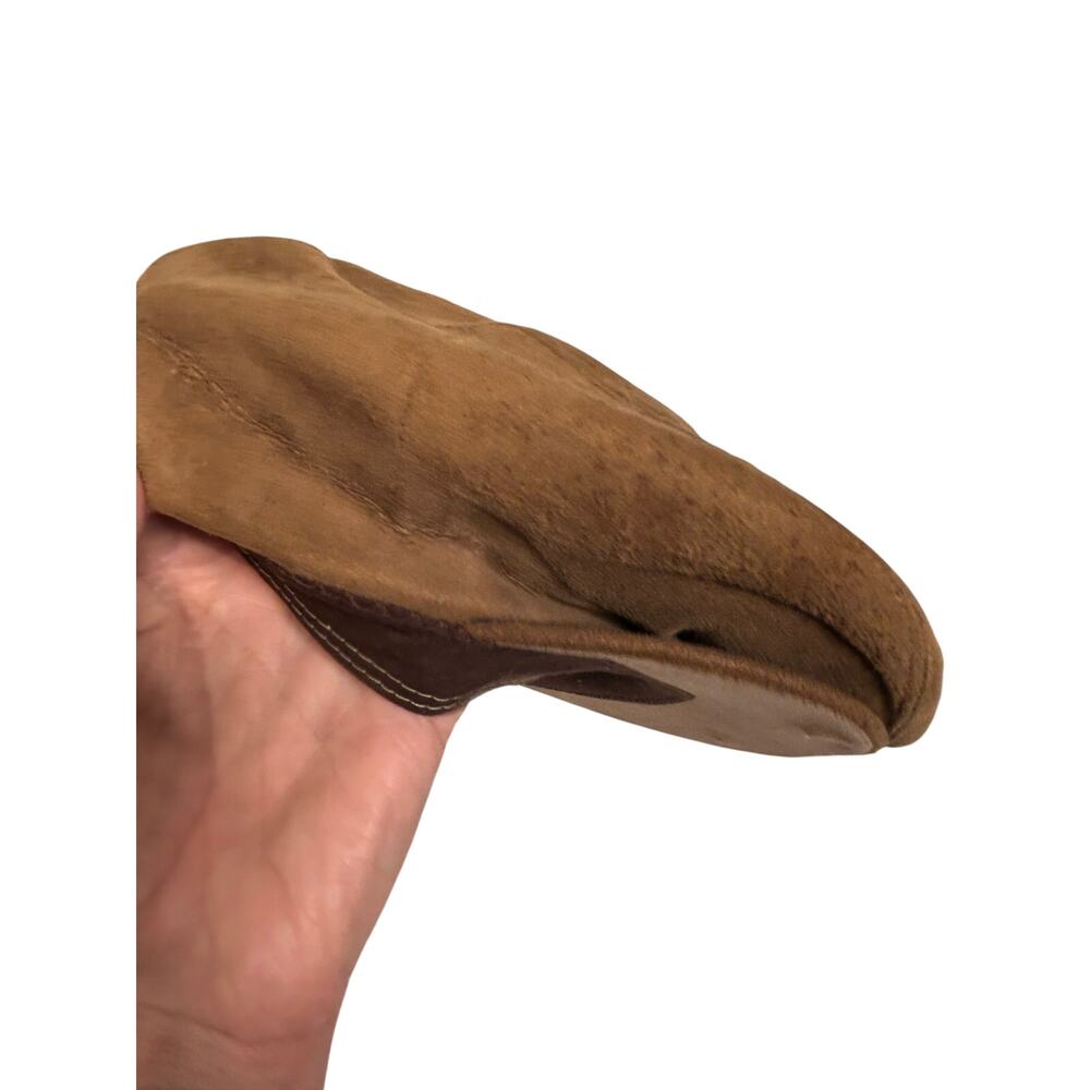 Vintage Genuine Suede Newsboy Driver Cap Hat Brown Made in USA Size 7 3/8 - Picture 3 of 4